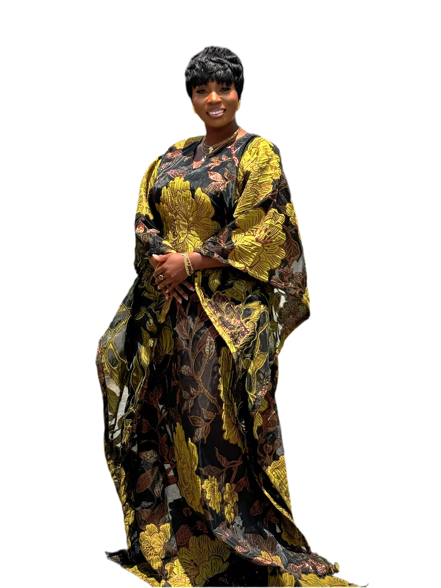 NADIA AFRICAN WEAR Golden Bloom Brocade Organza Bubu