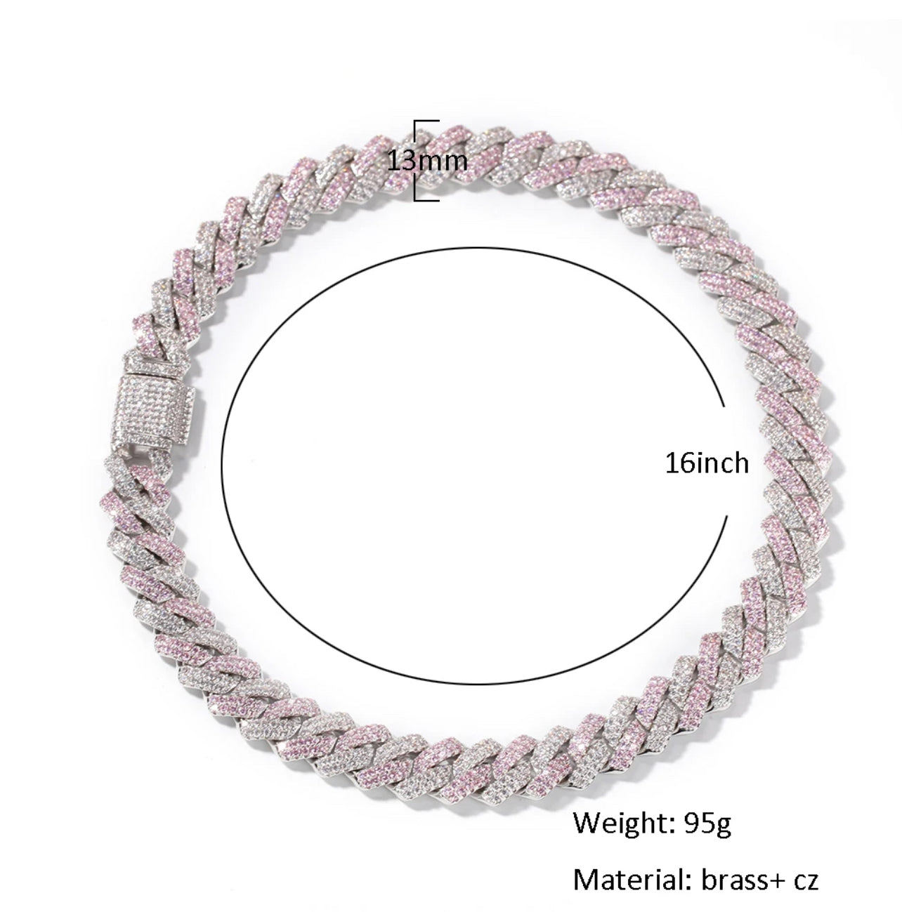 13MM PINK/WHITE CUBAN LINKS