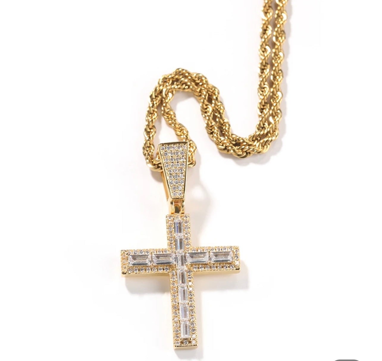 0.1 SQUARE CUT DIAMOND CROSS NECKLACE
