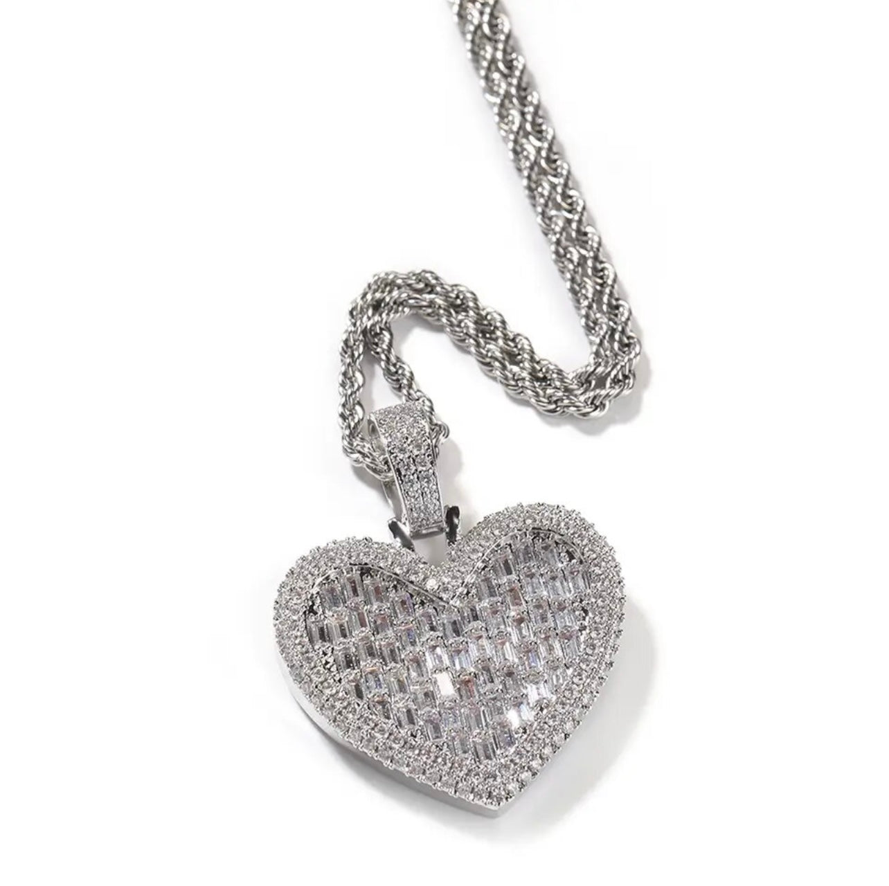 ICY HEART BAGUETTE PENDANT NECKLACE