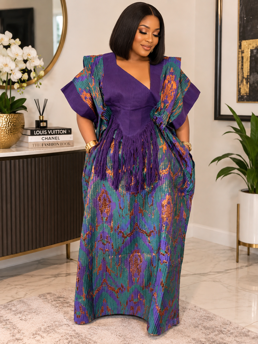 Bela  Luxury brocade boubou dress with head wrap
