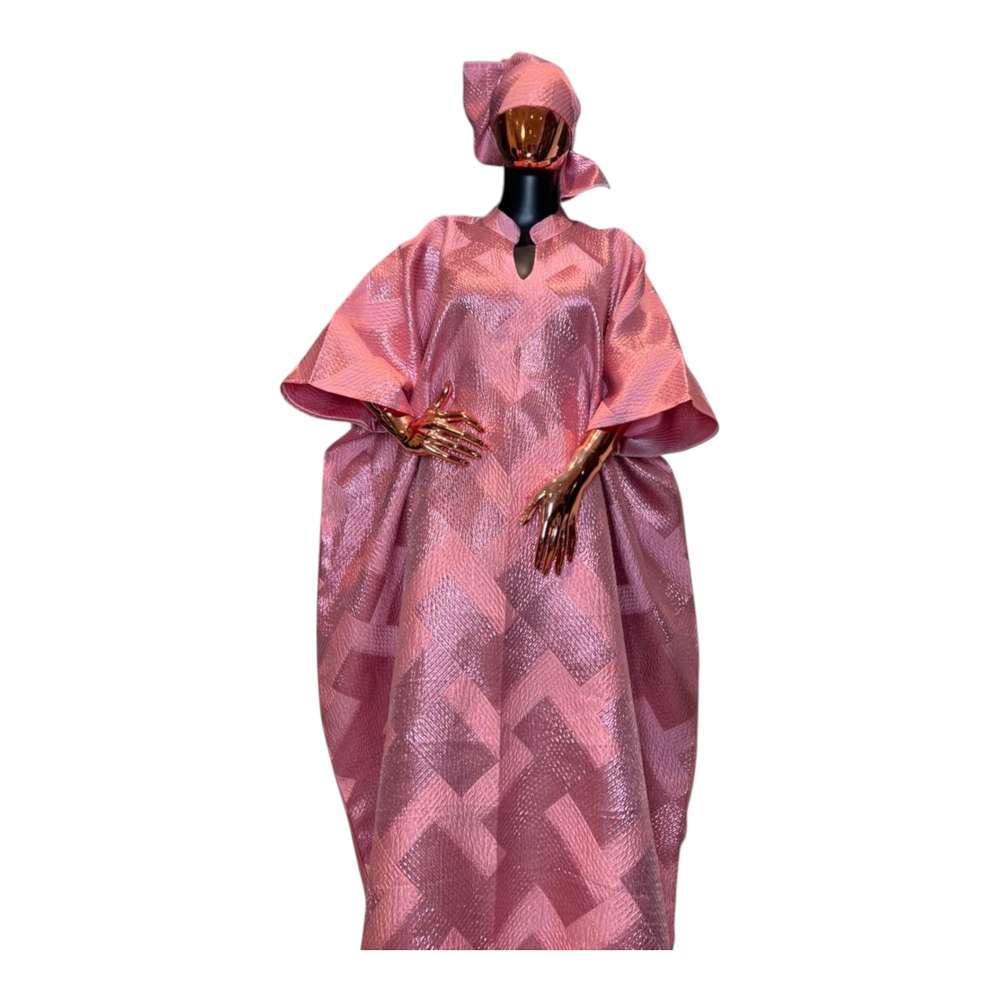 Luxury brocade boubou dress with head wrap