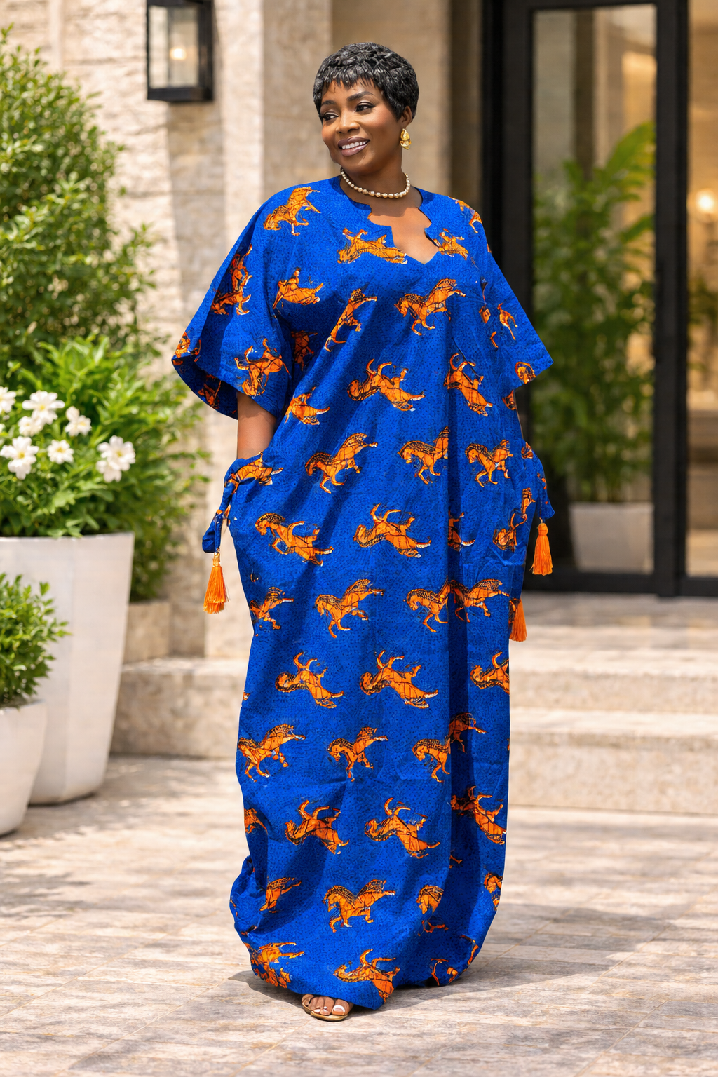 Cotton Ankara Boubou Dress – Free Size African Maxi Kaftan