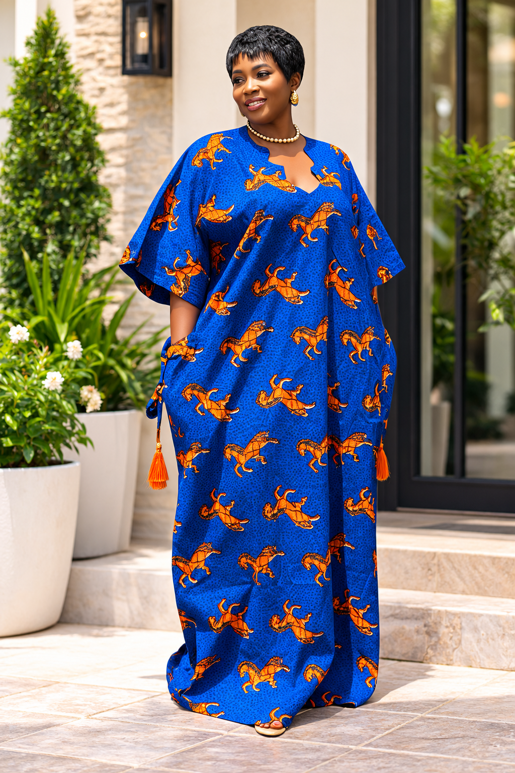 Cotton Ankara Boubou Dress – Free Size African Maxi Kaftan