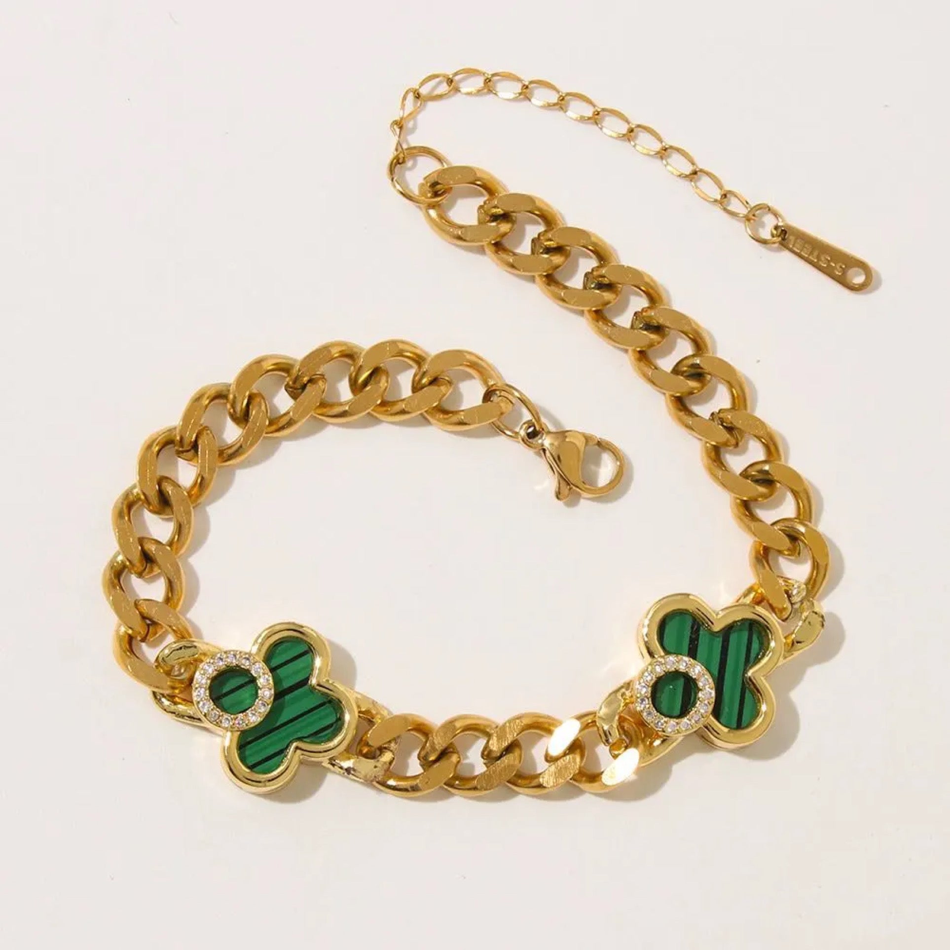 GREEN FLOWER LINK BRACELET