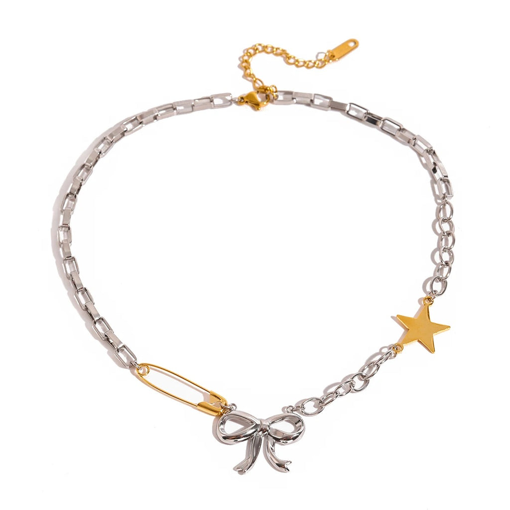 MIXED STAR AND BOW NECKLACE