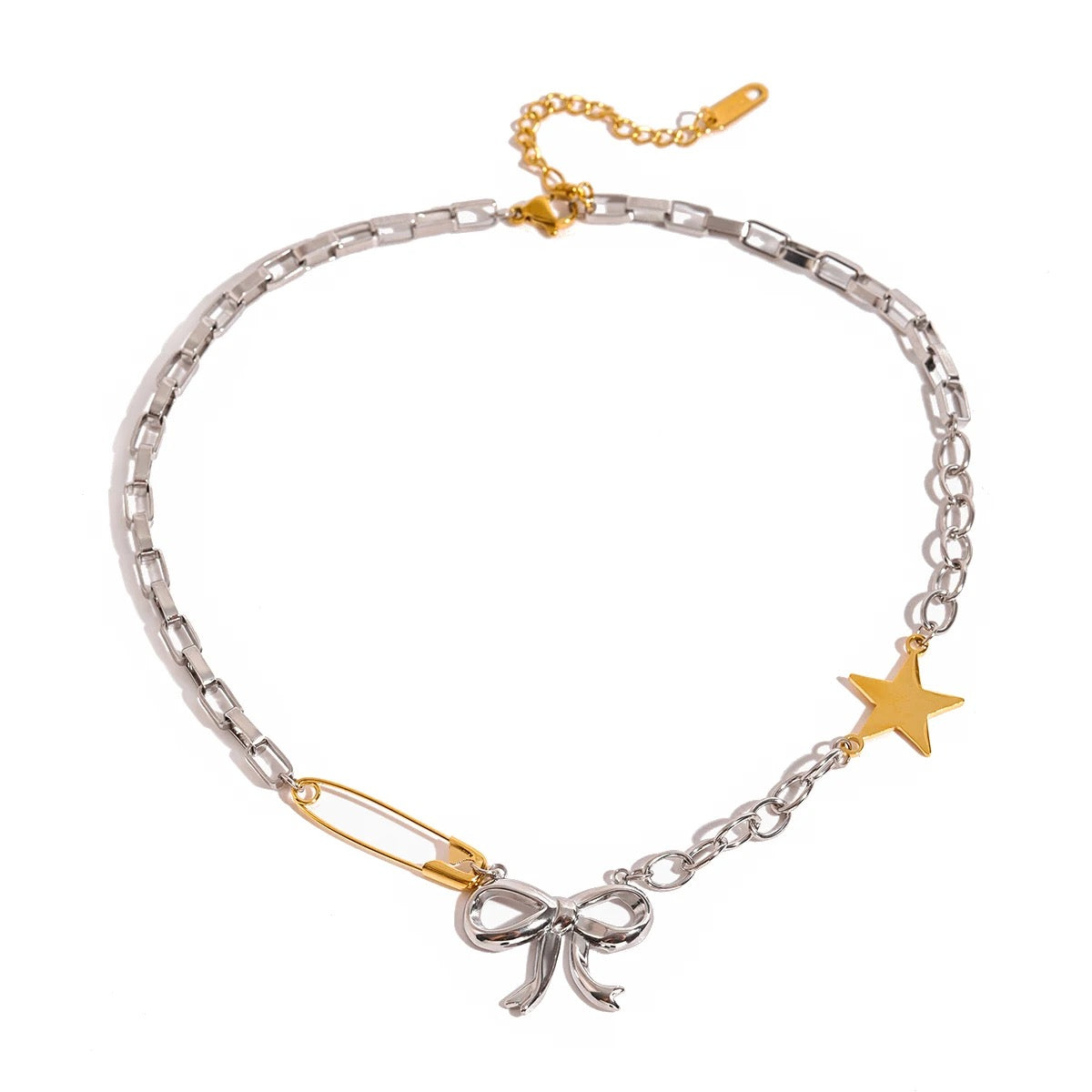 MIXED STAR AND BOW NECKLACE