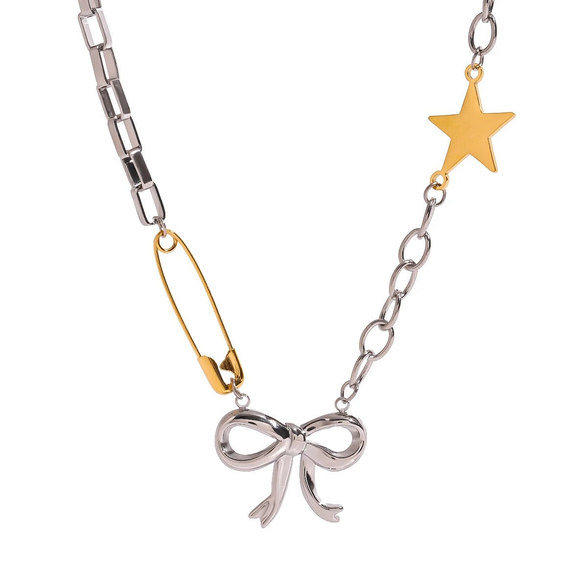 MIXED STAR AND BOW NECKLACE