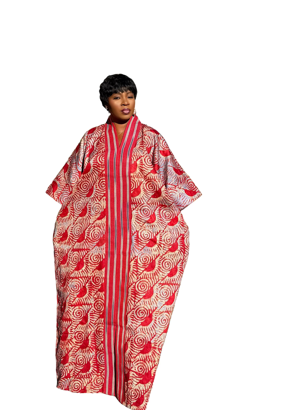 Red Luxury Cotton Adire (Tie and Dye) Bubu with head wrap