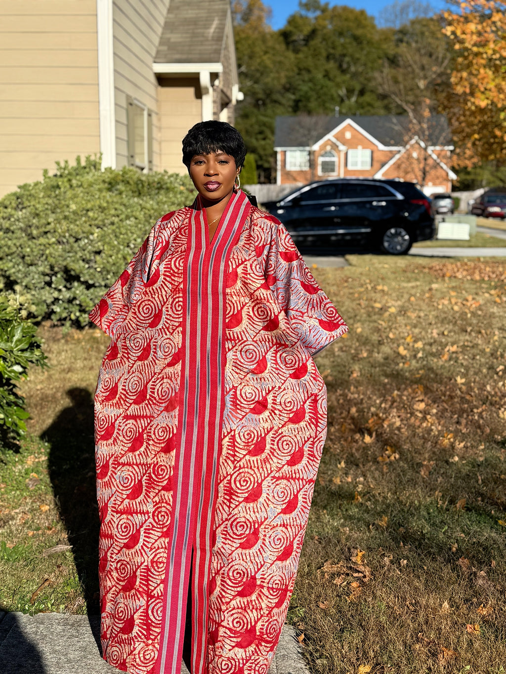 Red Luxury Cotton Adire (Tie and Dye) Bubu with head wrap