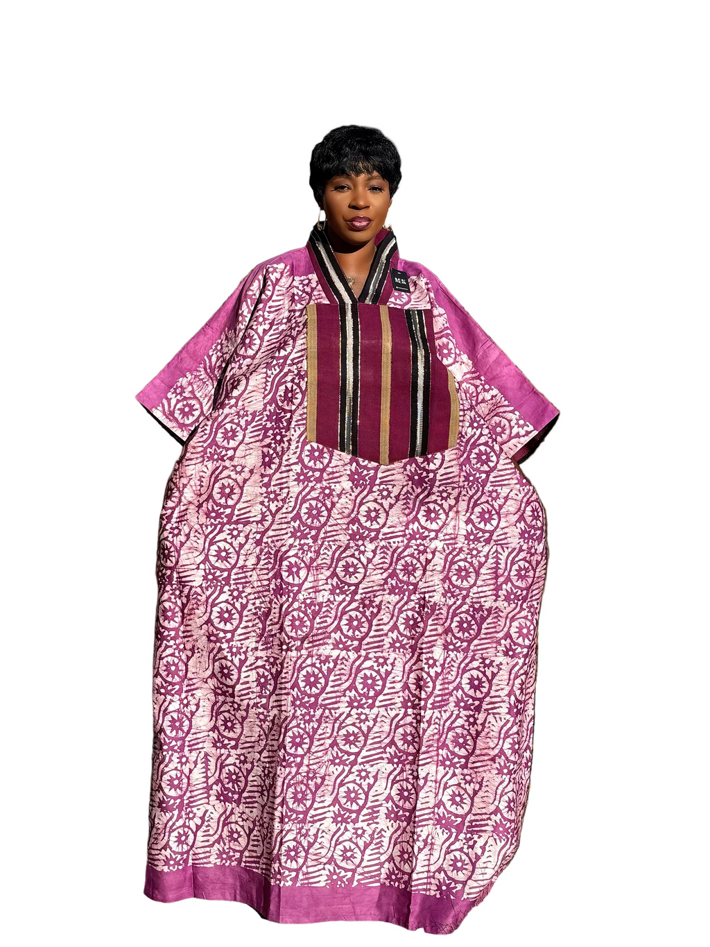 Pink Luxury Cotton Adire (Tie and Dye) Bubu with head wrap