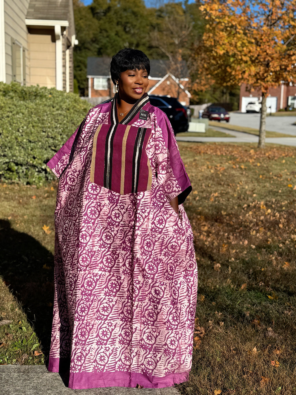 Pink Luxury Cotton Adire (Tie and Dye) Bubu with head wrap
