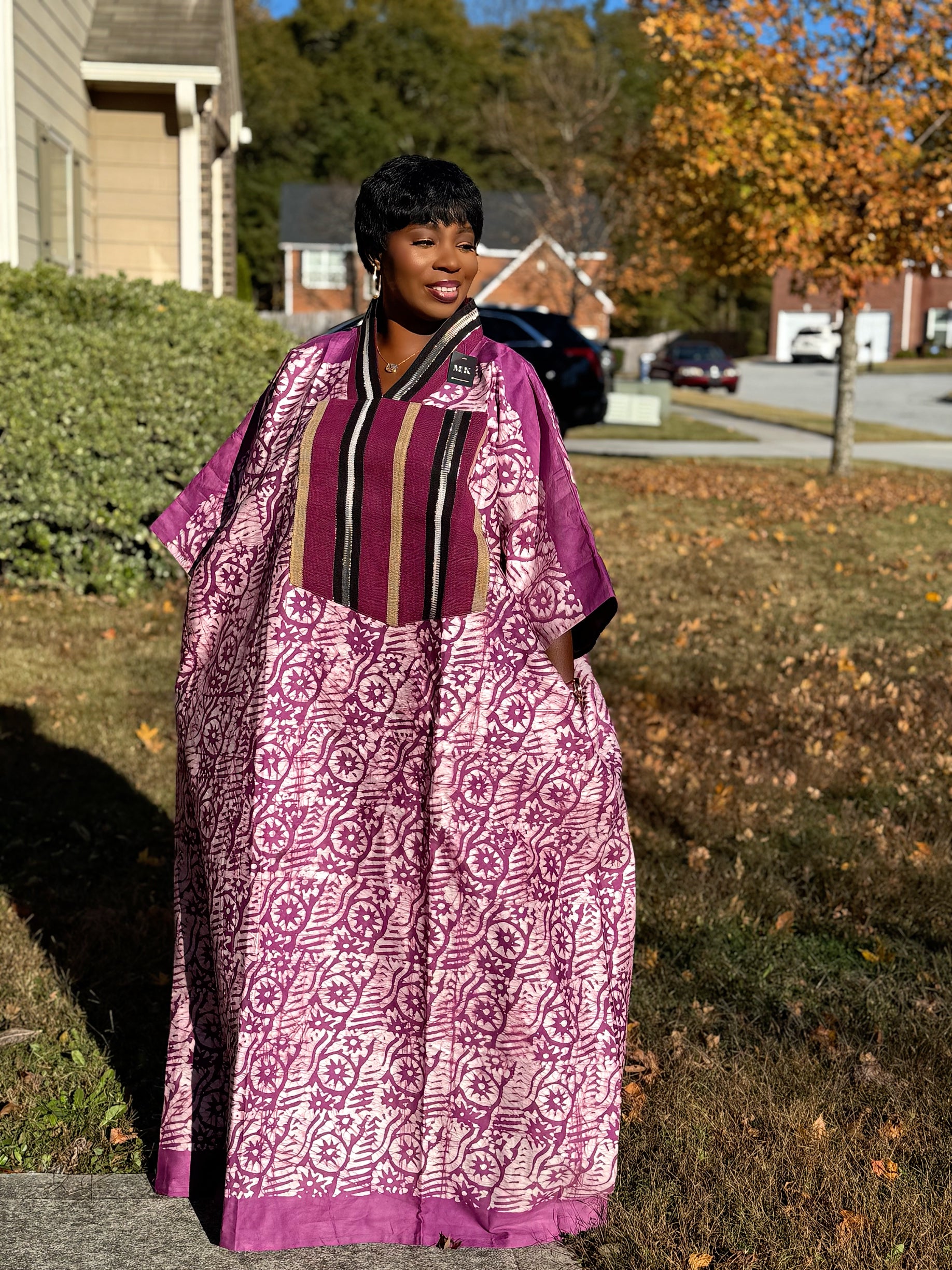 Pink Luxury Cotton Adire (Tie and Dye) Bubu with head wrap