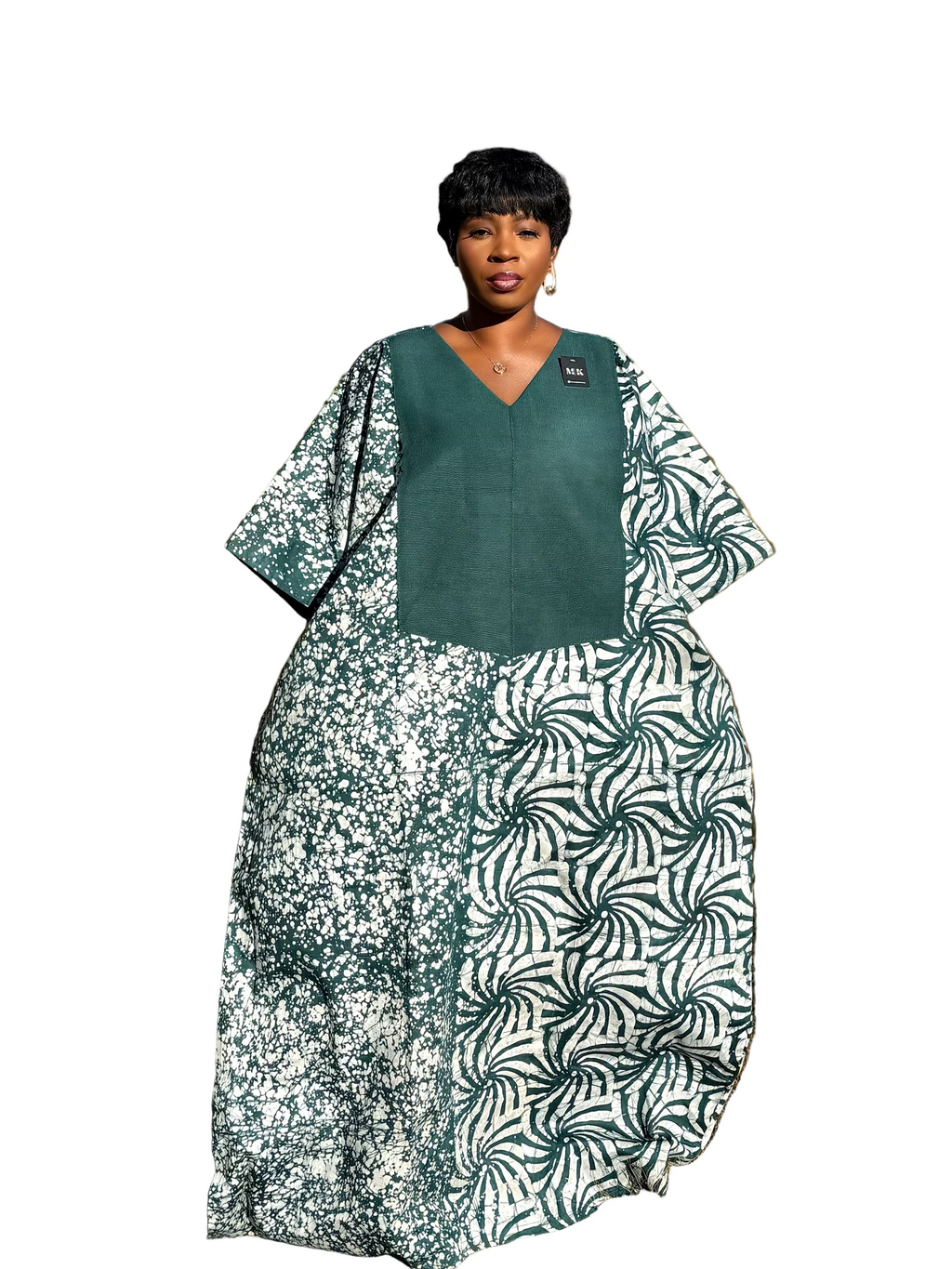 Green Luxury Cotton Adire (Tie and Dye) Bubu with head wrap
