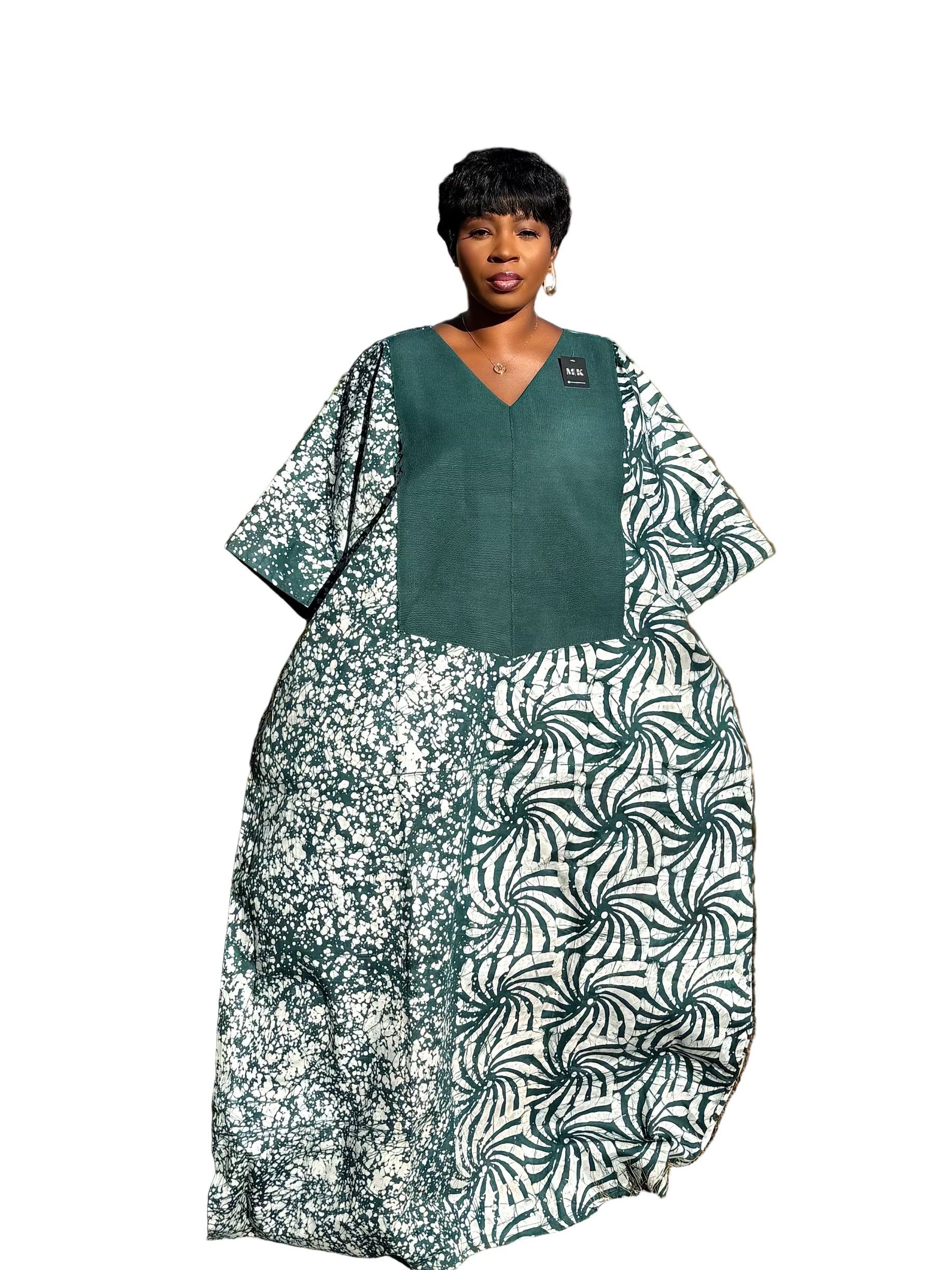 Green Luxury Cotton Adire (Tie and Dye) Bubu with head wrap