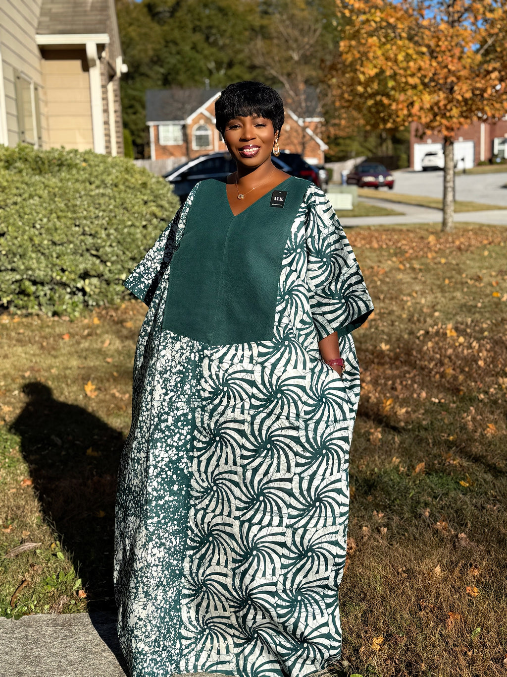 Green Luxury Cotton Adire (Tie and Dye) Bubu with head wrap