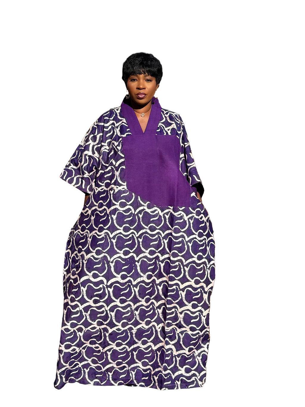 Purple Luxury Cotton Adire (Tie and Dye) Bubu with head wrap