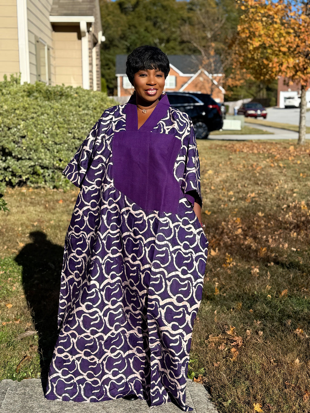 Purple Luxury Cotton Adire (Tie and Dye) Bubu with head wrap