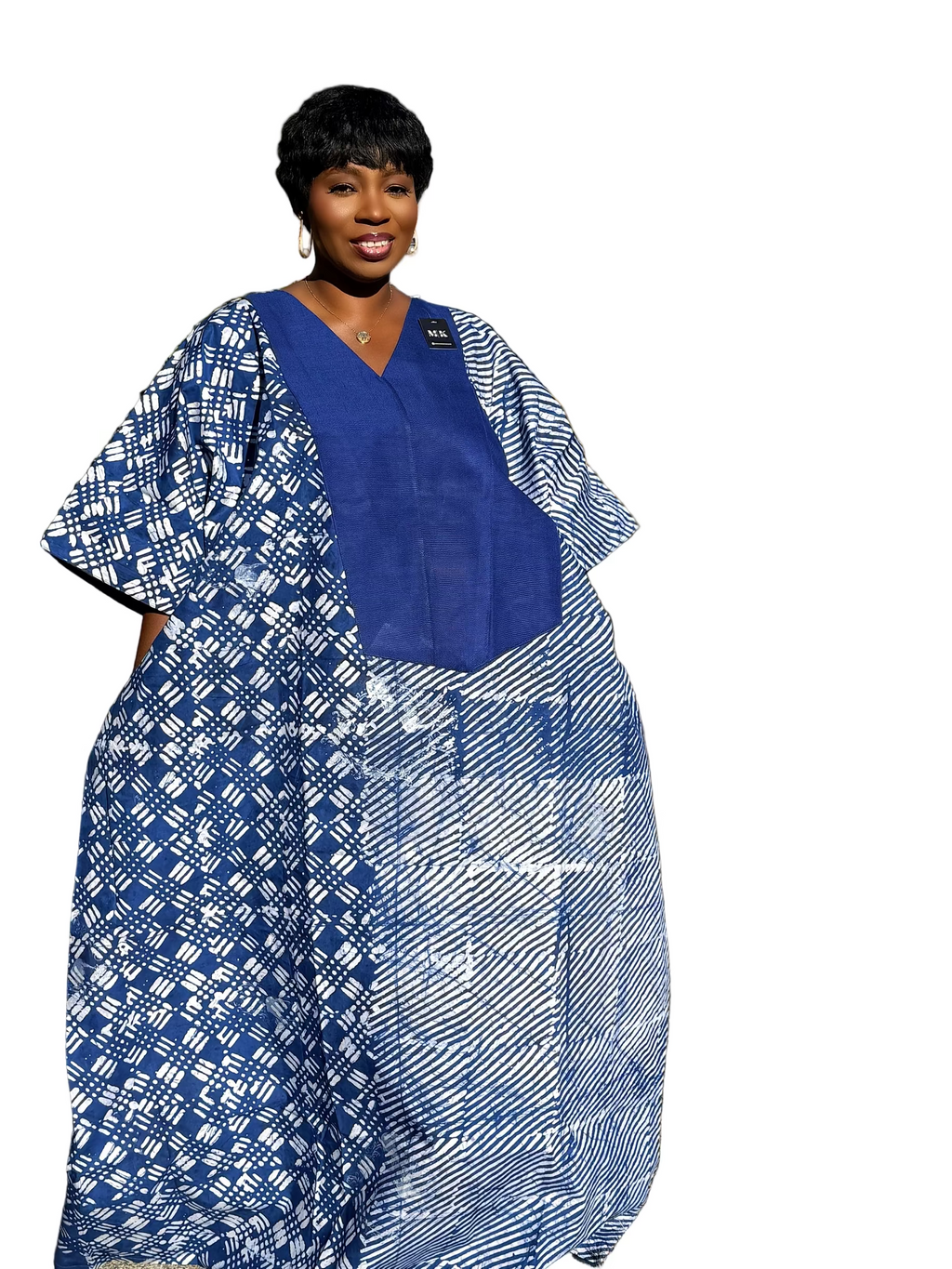 Blue Luxury Cotton Adire (Tie and Dye) Bubu with head wrap