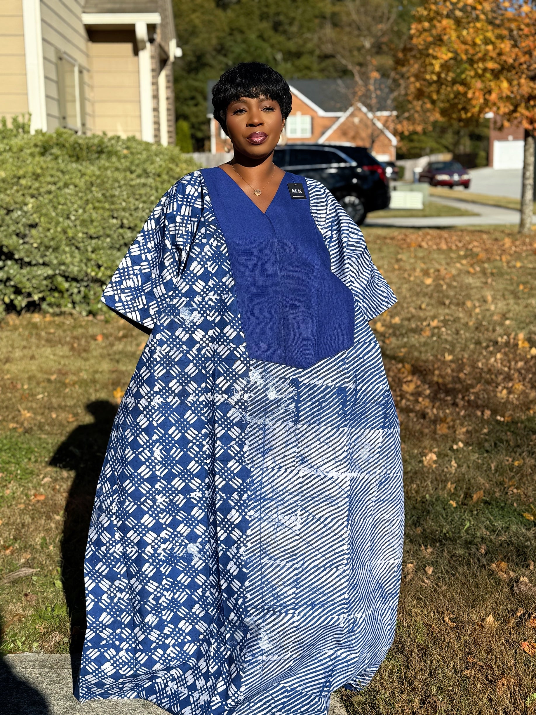 Blue Luxury Cotton Adire (Tie and Dye) Bubu with head wrap
