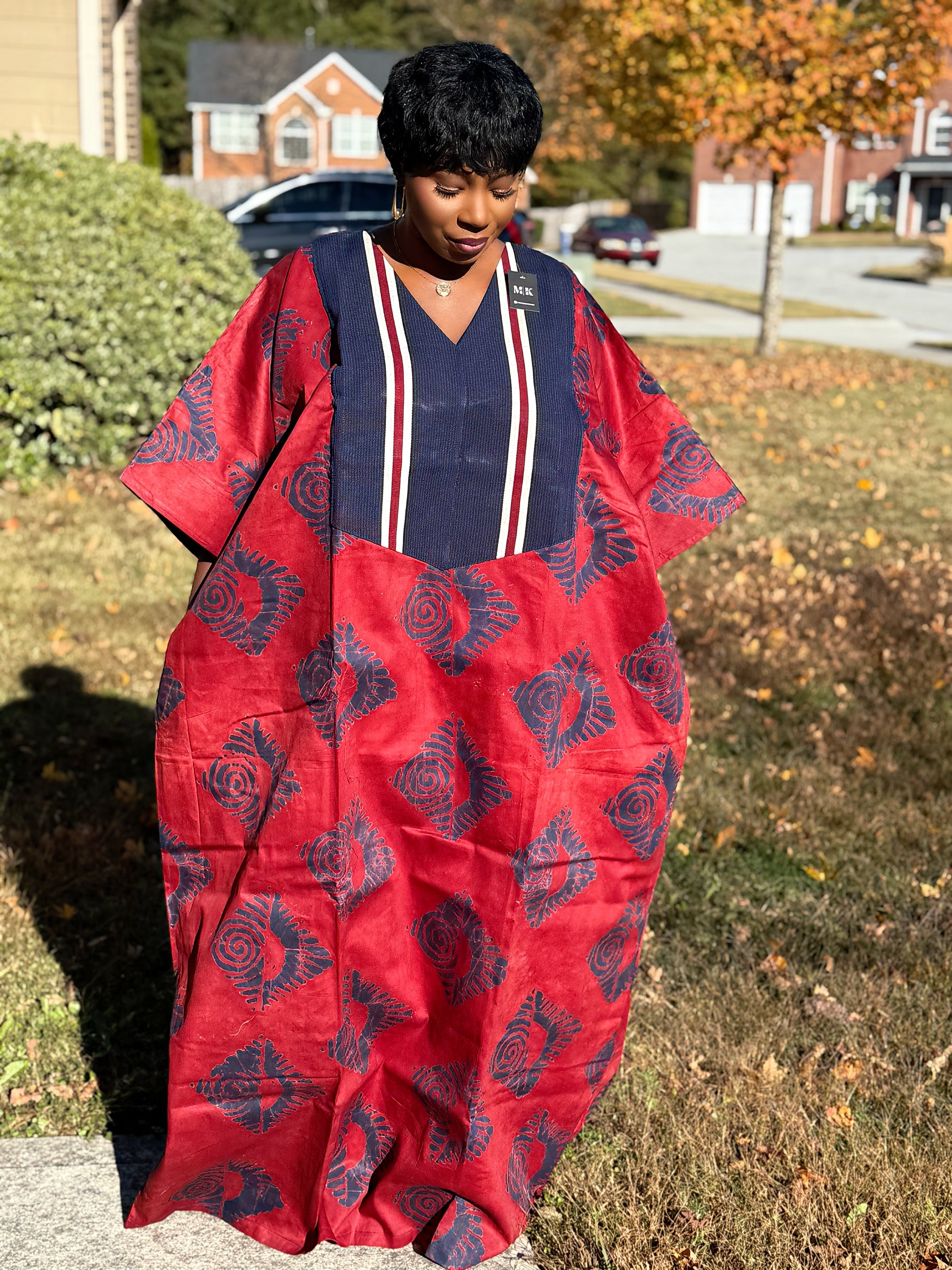 Yaa Luxury Cotton Adire (Tie and Dye) Bubu with head wrap