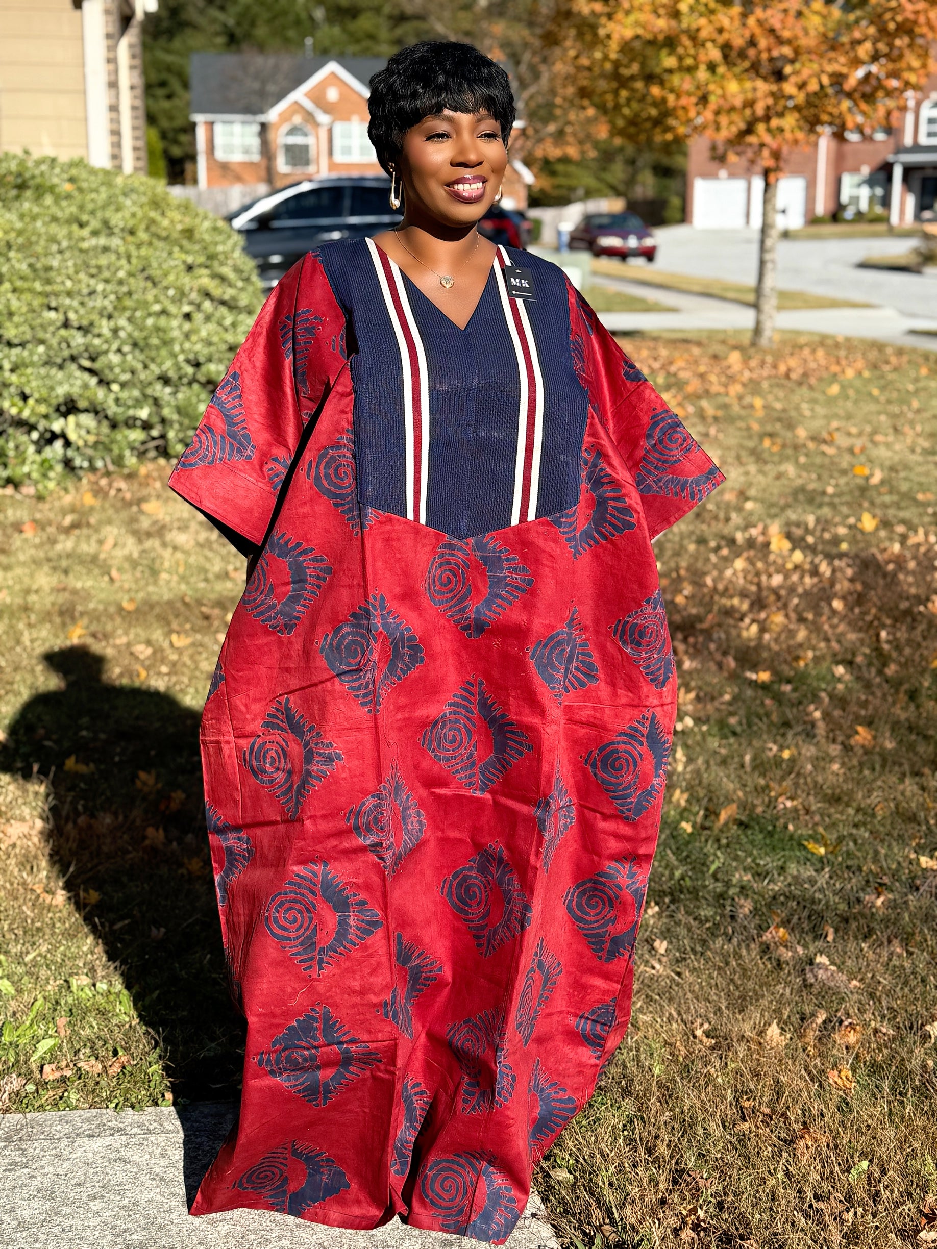 Yaa Luxury Cotton Adire (Tie and Dye) Bubu with head wrap