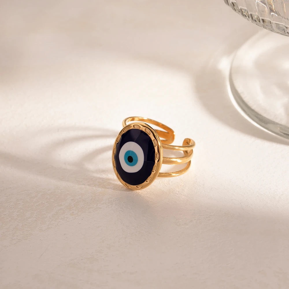 BLUE ENAMEL EVIL EYES RING