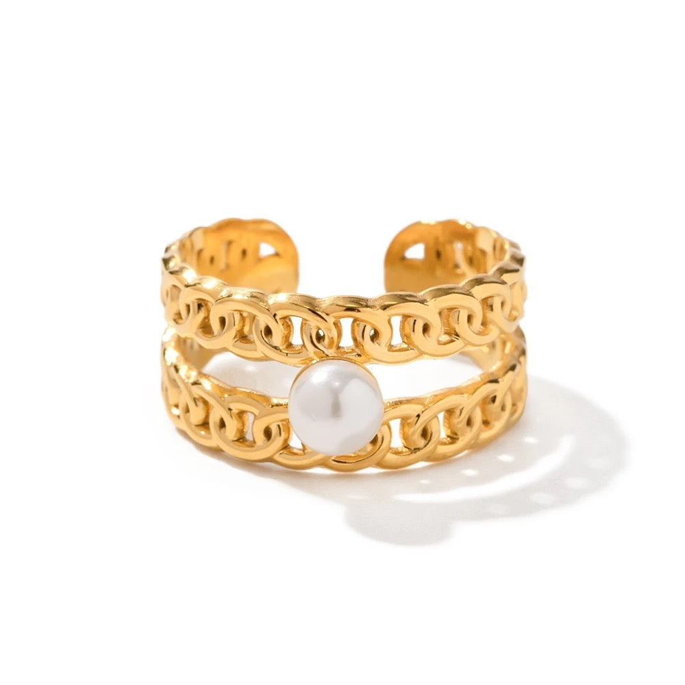 DOUBLE LAYER PEARL ADJUSTABLE RING
