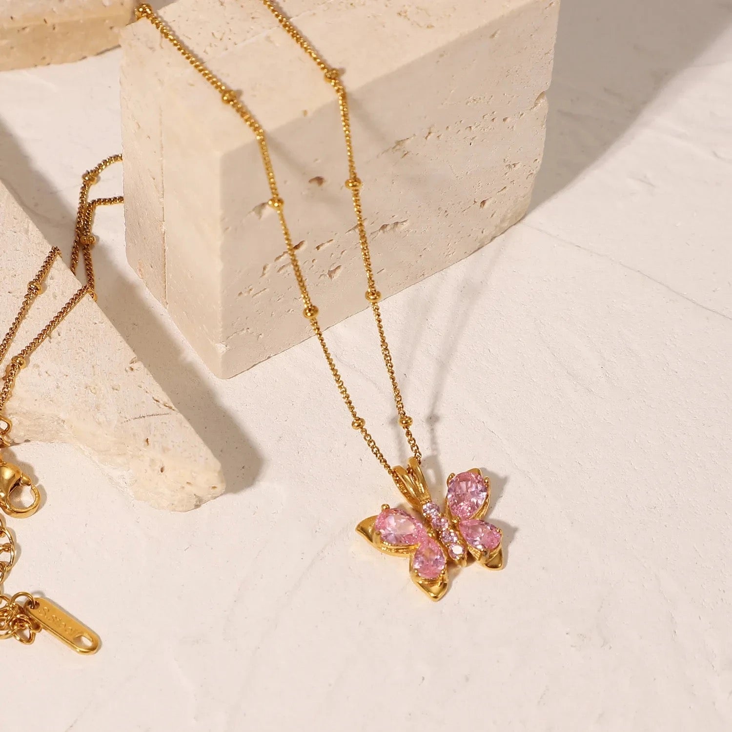 PINK BUTTERFLY PENDANT NECKLACE