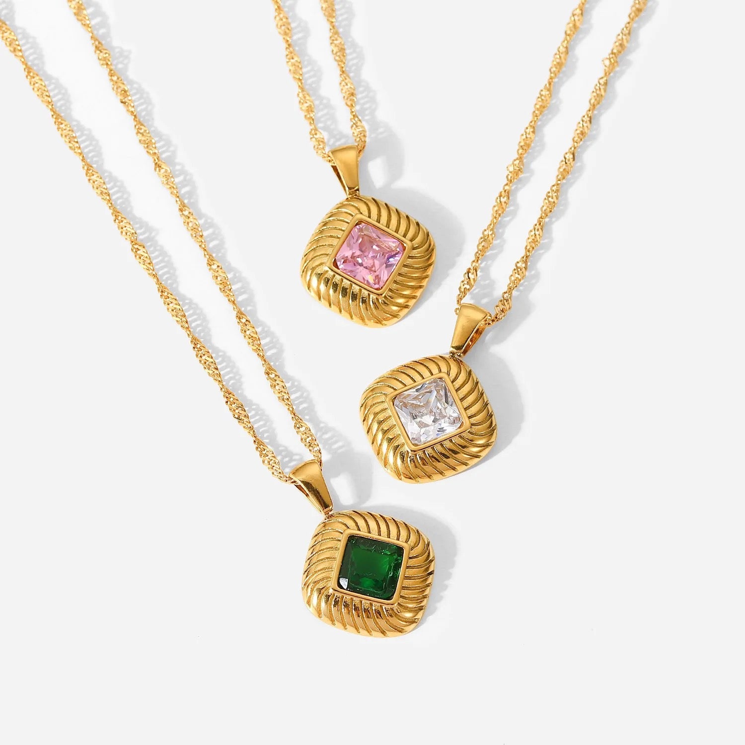 COLORED ZIRCON PENDANT NECKLACE