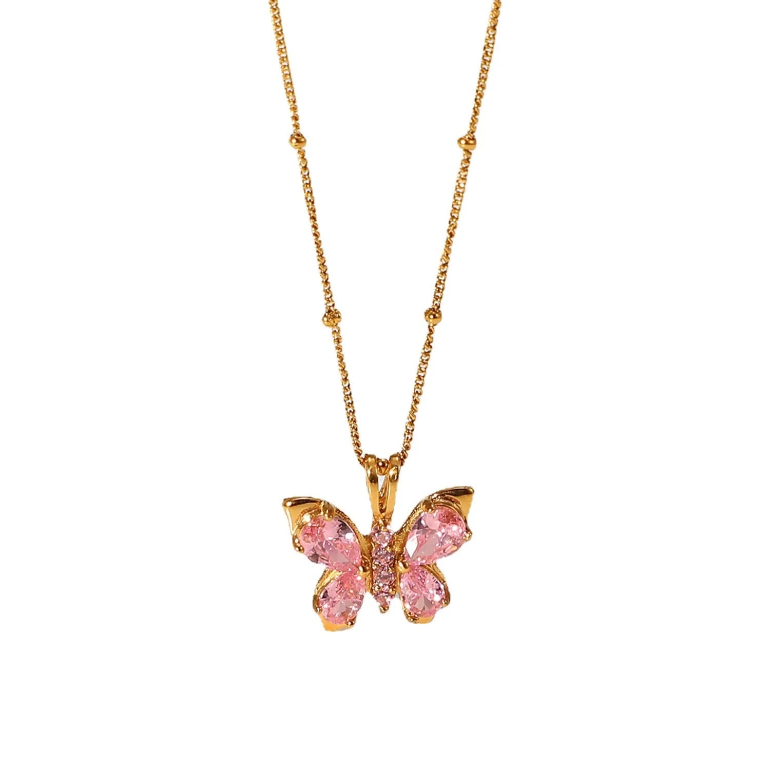 PINK BUTTERFLY PENDANT NECKLACE