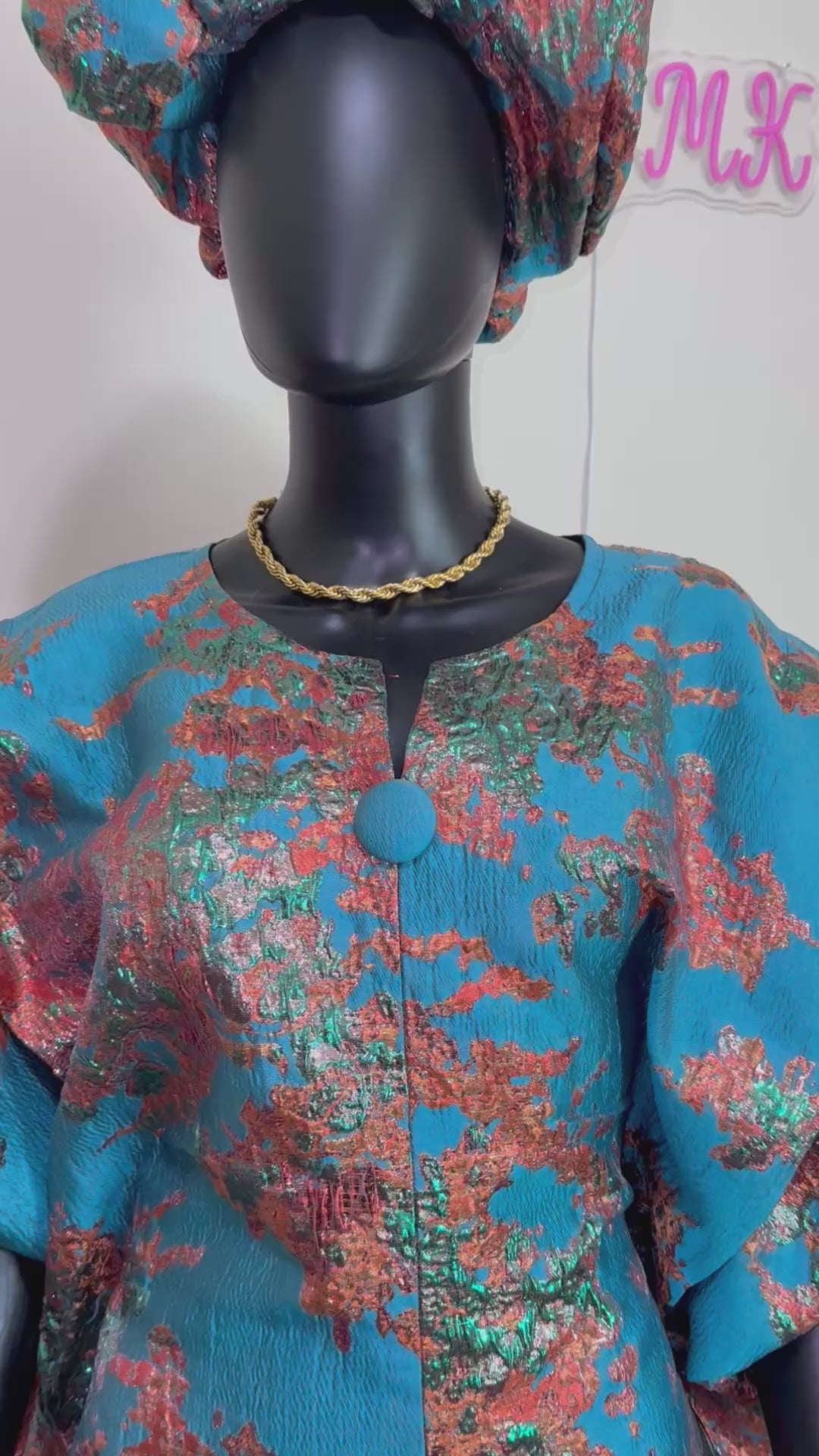FATIA Elegant Teal & Copper Brocade Bubu Set – 3-Piece Ensemble