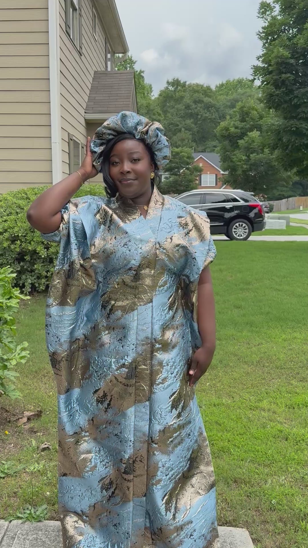 SAMIRA Elegant Brocade Bubu Set – 65” Length with Belt, Head Wrap & Scrunchie