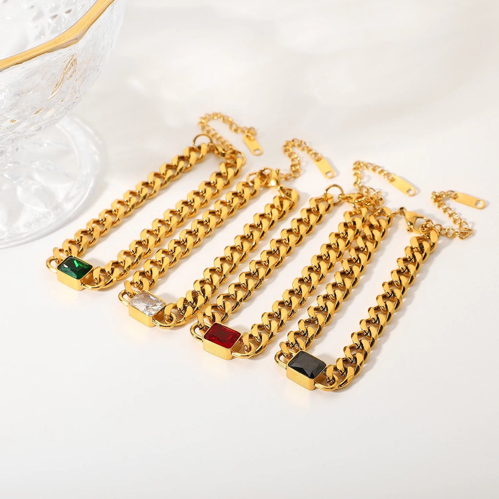 COLORED STONE CUBAN LINKS BRACELET