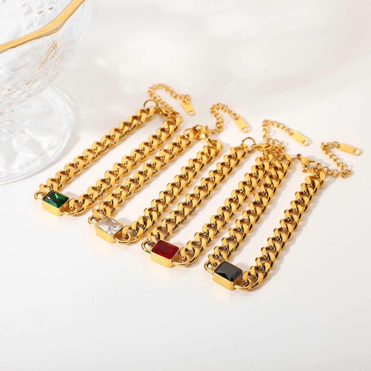COLORED STONE CUBAN LINKS BRACELET