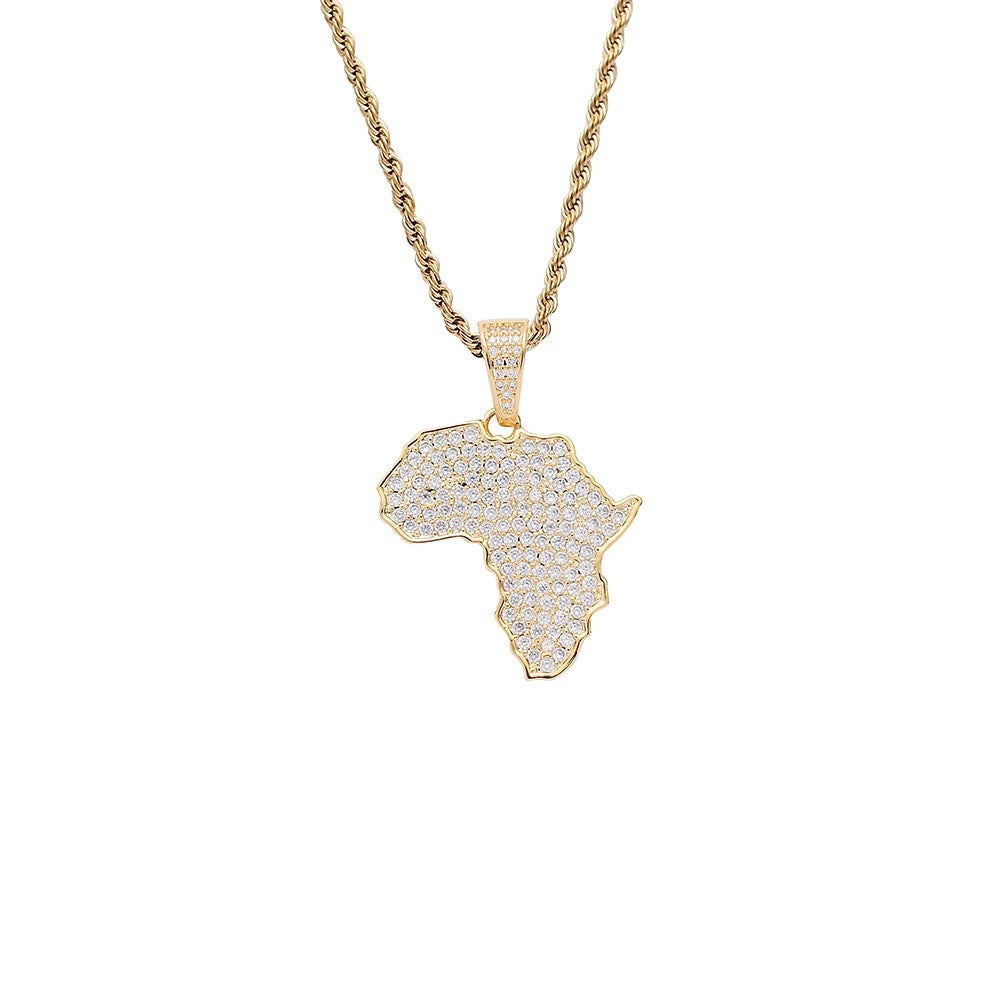 Diamond Filled African Map Pendant Necklace