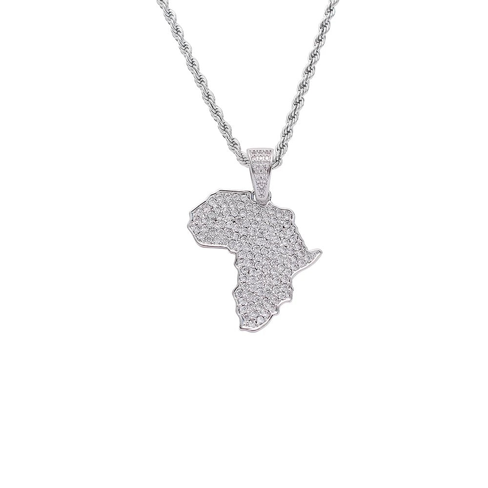 Diamond Filled African Map Pendant Necklace