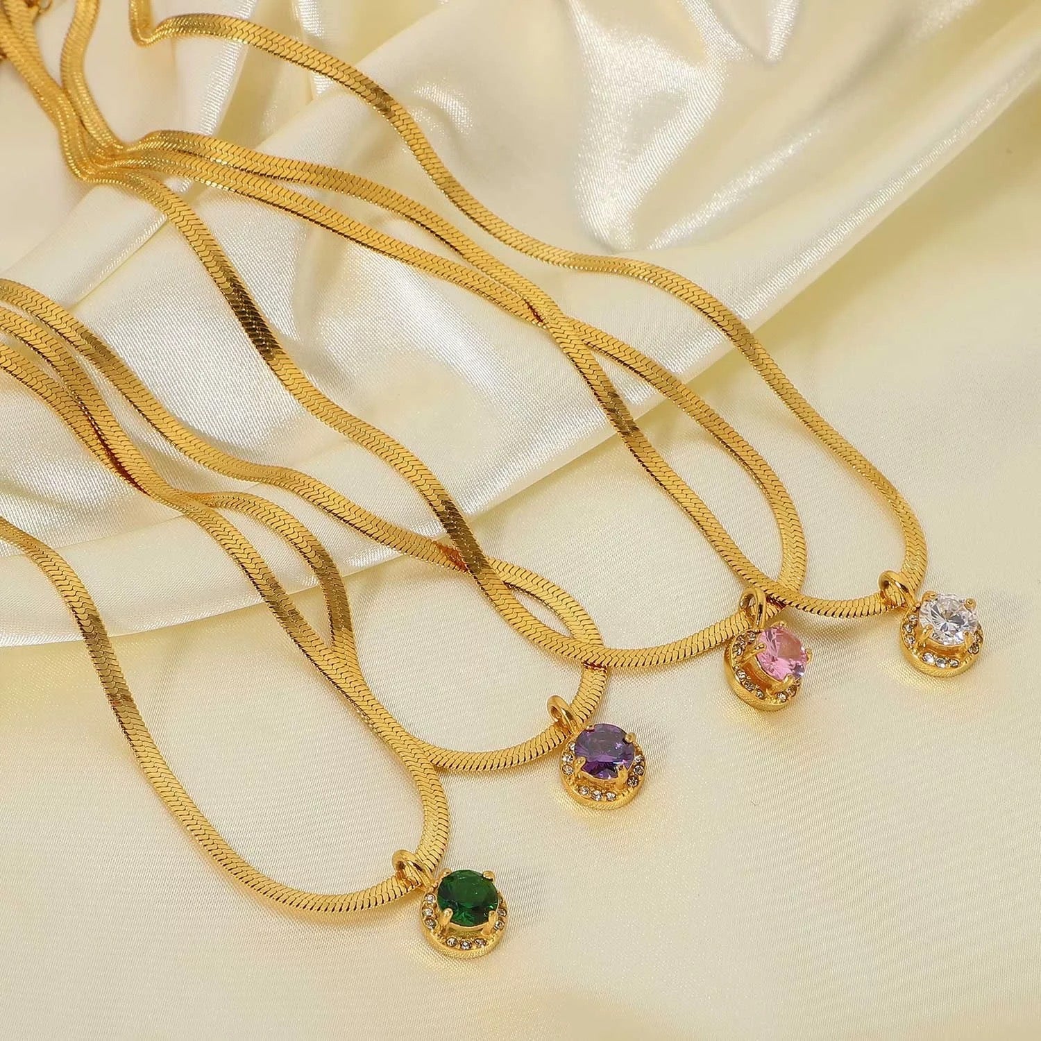 HERRINGBONE GEMSTONE NECKLACE