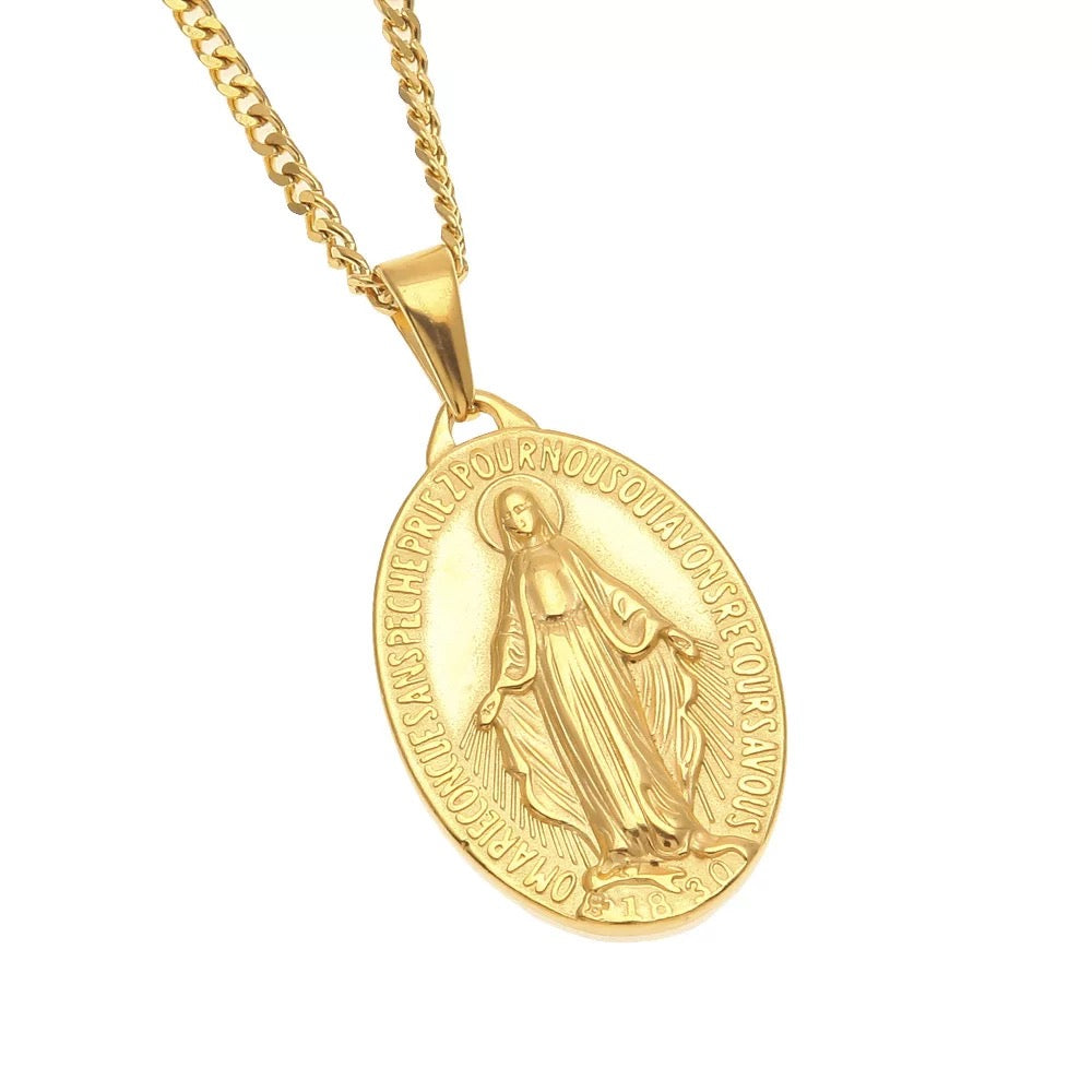 Golden Virgin Mary Pendant Necklace
