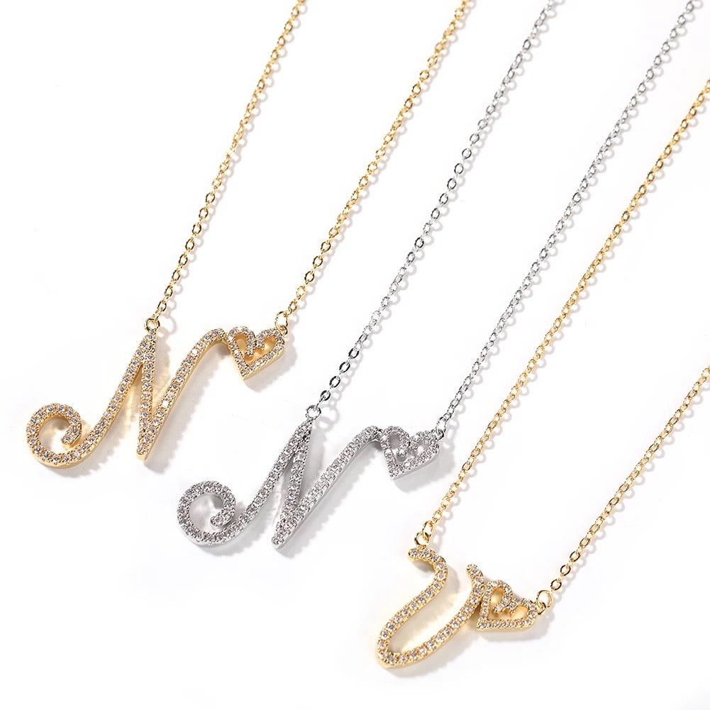 ZIRCON HEART INITIAL NECKLACE