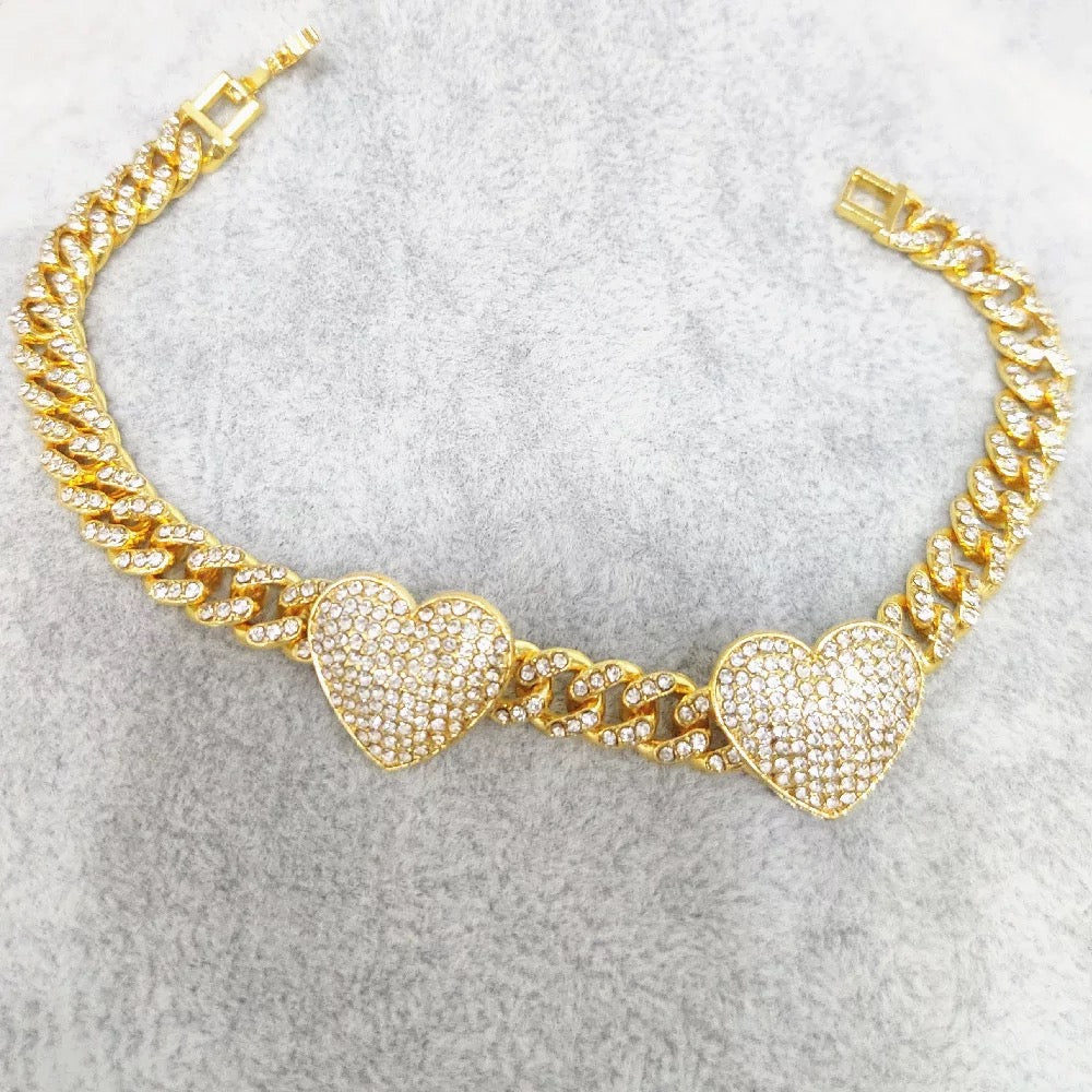 Double Heart Icy Cuban Link Anklet
