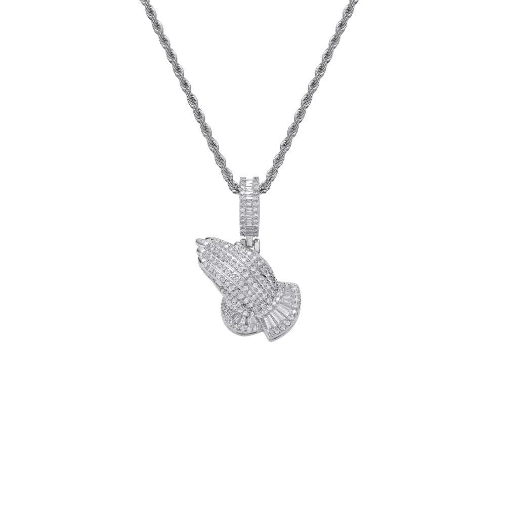 ICY PRAYING HANDS NECKLACE