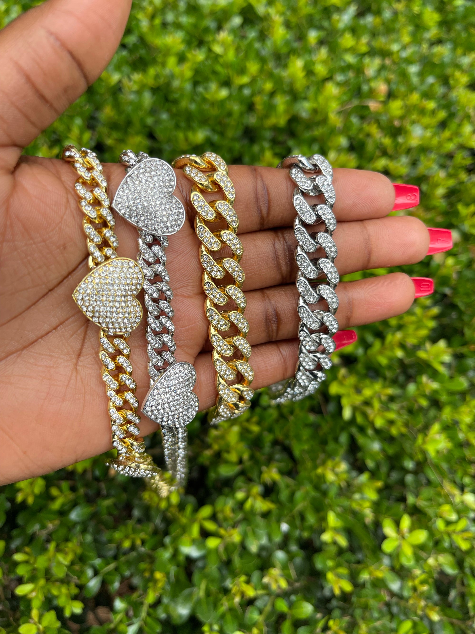 Double Heart Icy Cuban Link Anklet