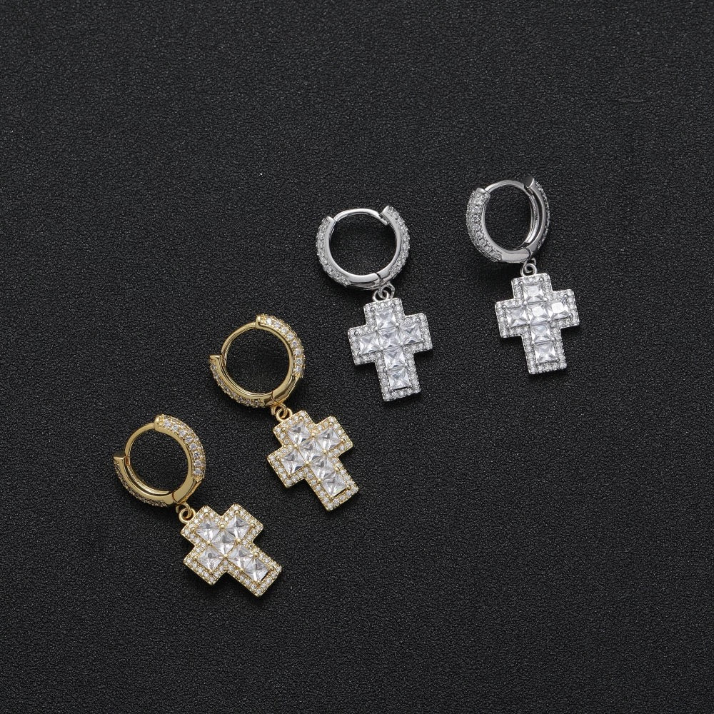 MINI ICY CROSS DANGLING EARRING
