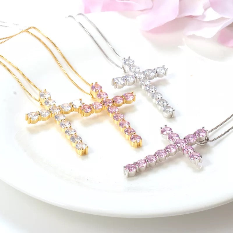 Pink Diamond Cross Necklace