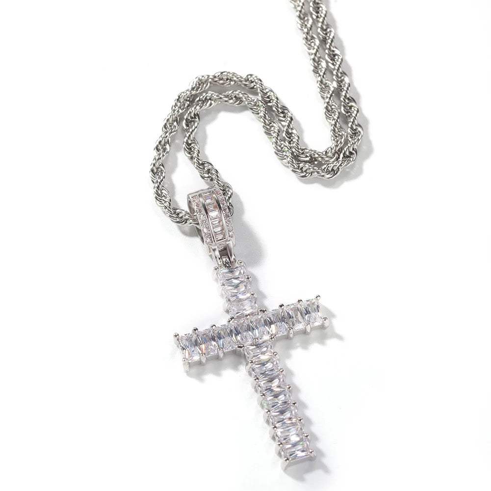 5MM CZ BAGUETTE CROSS NECKLACE