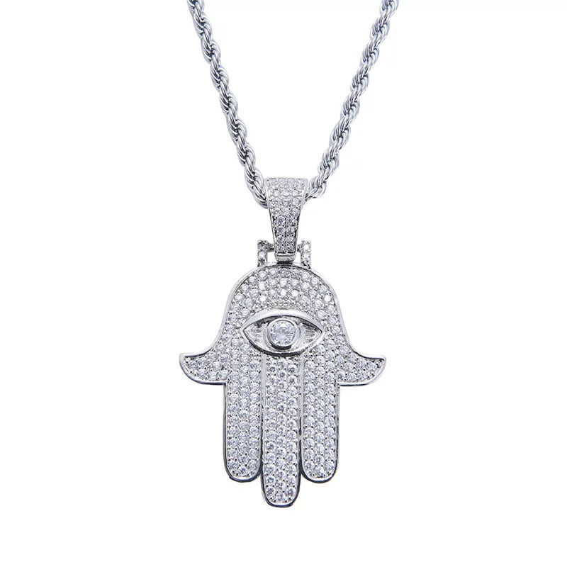 ICY FATIMA HAND NECKLACE