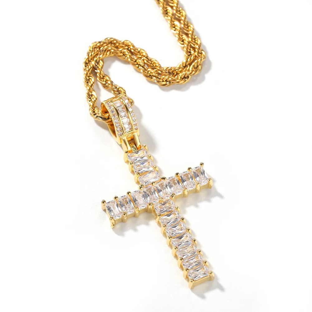 5MM CZ BAGUETTE CROSS NECKLACE