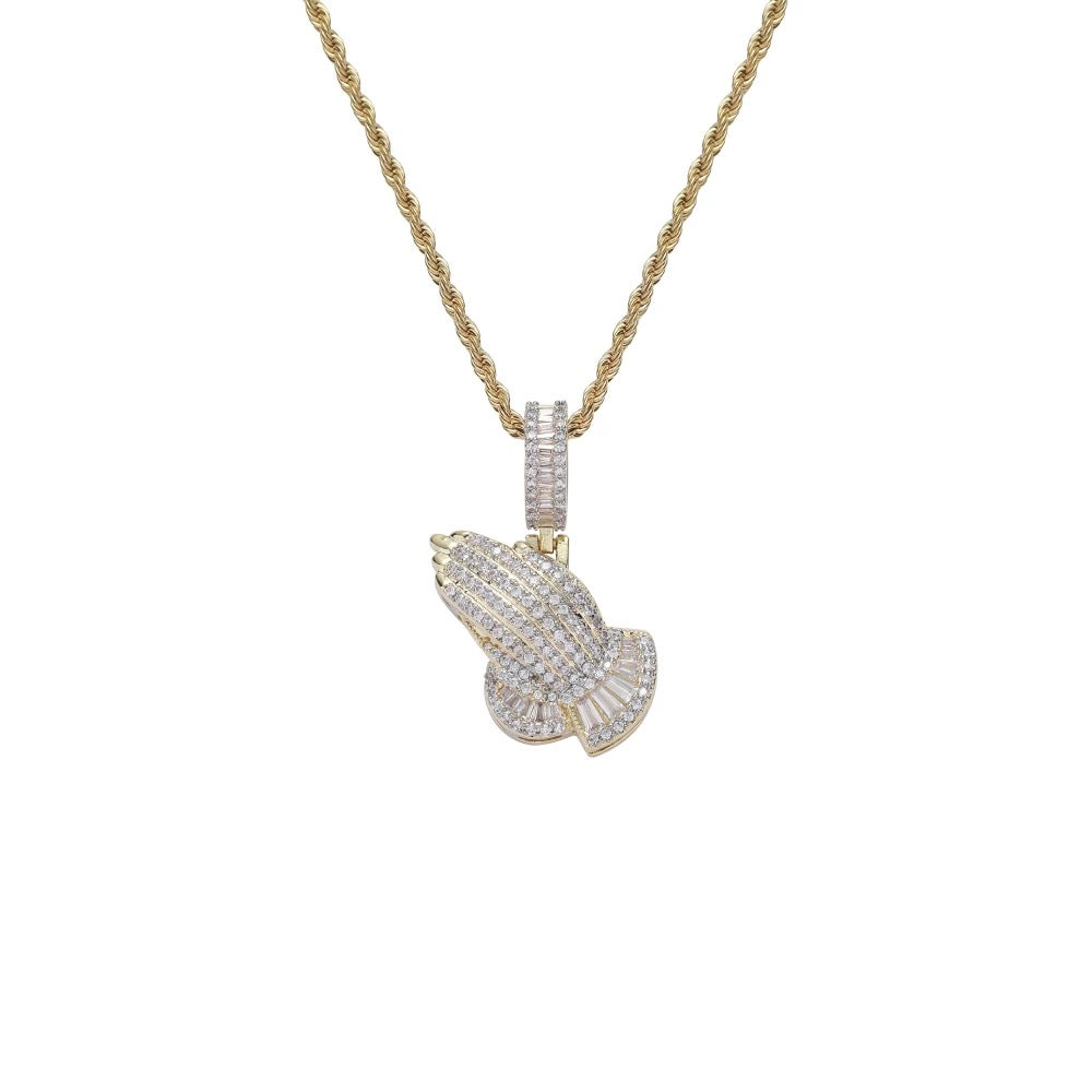 ICY PRAYING HANDS NECKLACE