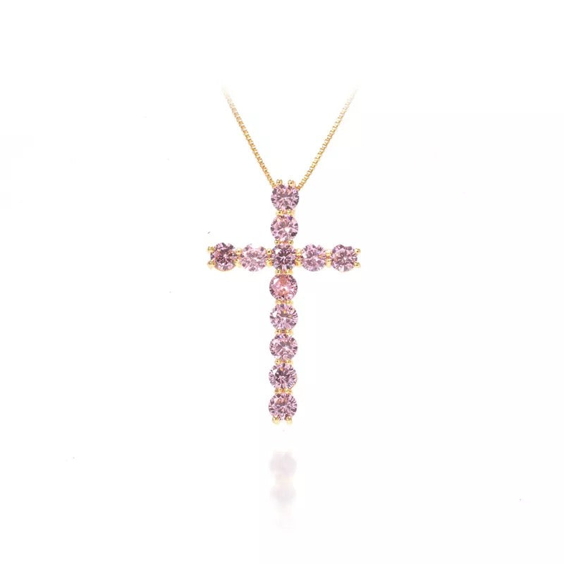 Pink Diamond Cross Necklace